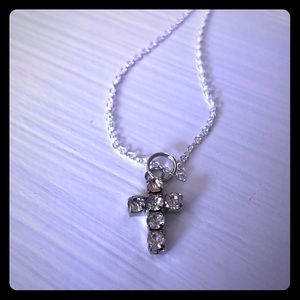 Dainty Silver Crystal Cross on Silver Plated Chain